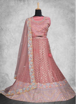 Georgette Pink Embroidered Trendy Lehenga Choli