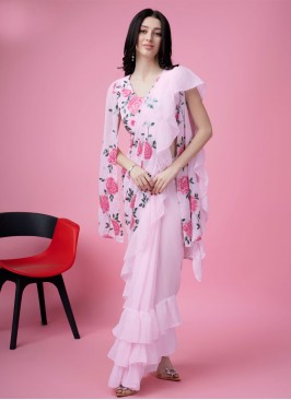 Georgette Pink Sequins Designer Saree