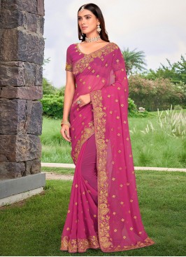 Georgette Pink Stone Work Designer Saree