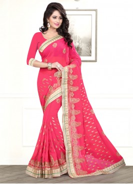 Georgette Pink Zari Contemporary Saree