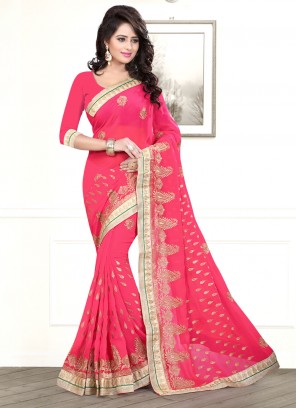 Georgette Pink Zari Contemporary Saree