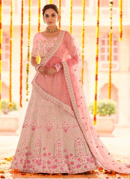 Georgette Pink Zari Lehenga Choli