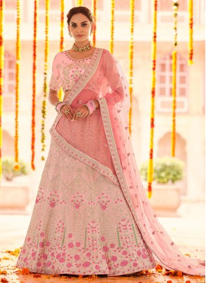 Georgette Pink Zari Lehenga Choli