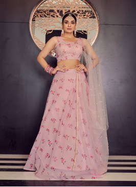 Georgette Print Lehenga Choli in Pink