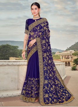 Georgette Purple Contemporary Style Saree