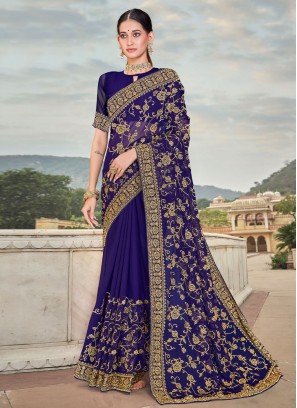 Georgette Purple Contemporary Style Saree