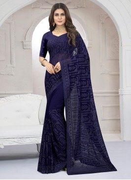 Georgette Purple Embroidered Designer Saree