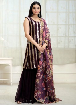 Georgette Purple Trendy Salwar Suit