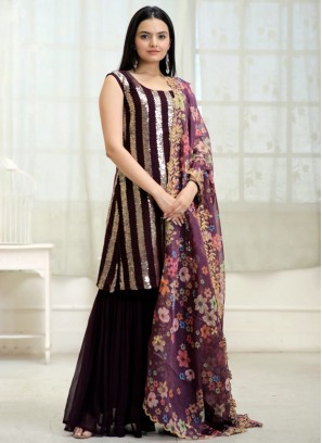 Georgette Purple Trendy Salwar Suit