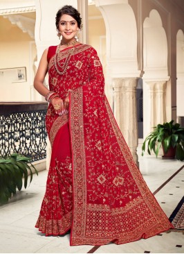 Georgette Red Contemporary Saree