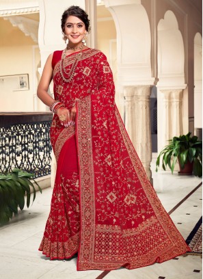 Georgette Red Contemporary Saree