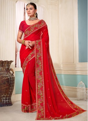 Georgette Red Saree