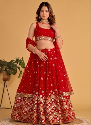 Georgette Red Trendy Lehenga Choli