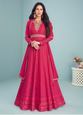 Georgette Resham Pink Readymade Salwar Kameez