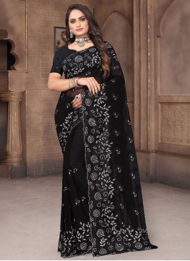 Georgette Resham Trendy Saree in Black