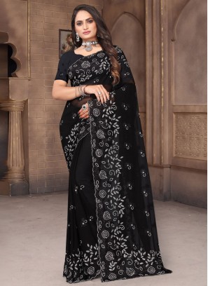 Georgette Resham Trendy Saree in Black