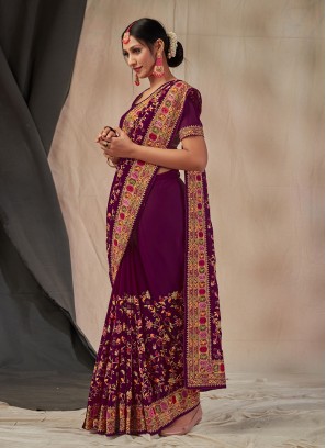 Georgette Resham Wine Classic Saree