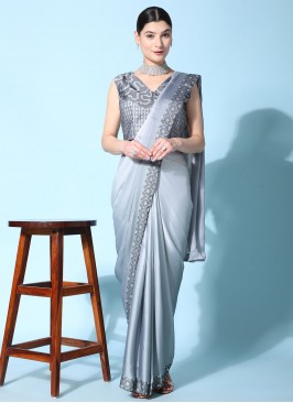 Georgette Satin Classic Saree in Grey