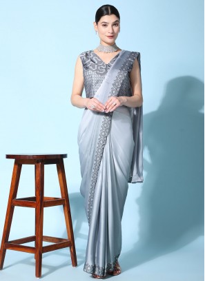 Georgette Satin Classic Saree in Grey