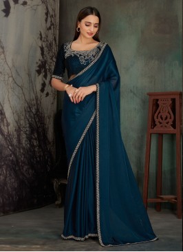 Georgette Satin Contemporary Style Saree in Morpeach 