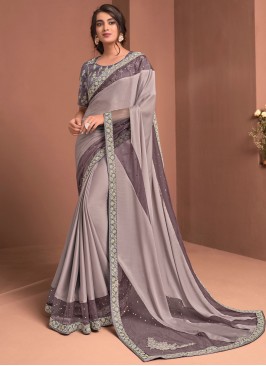 Georgette Satin Mauve  Designer Saree