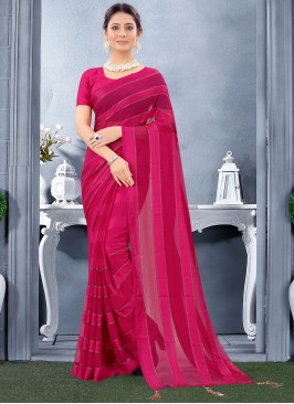 Georgette Satin Trendy Saree in Rani