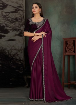 Georgette Satin Wine Contemporary Saree