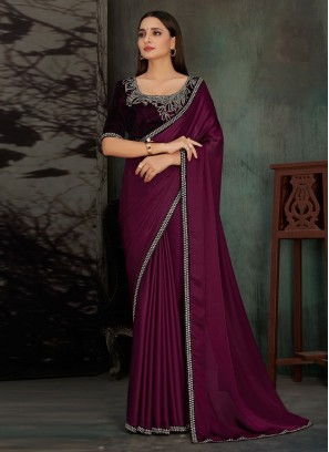 Georgette Satin Wine Contemporary Saree