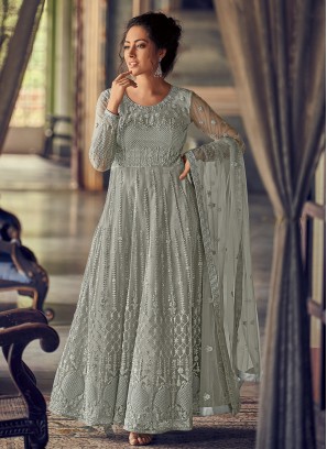 Georgette Sea Green Floor Length Anarkali Suit