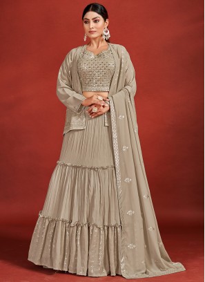 Georgette Sea Green Sequins Lehenga Choli