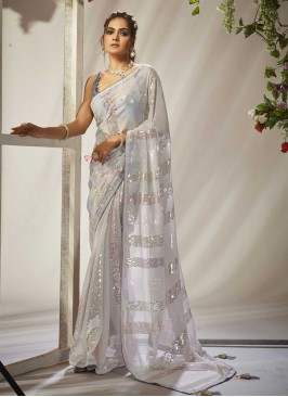 Georgette Sequins Classic Saree in White