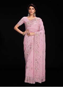 Georgette Sequins Contemporary Style Saree in Pink