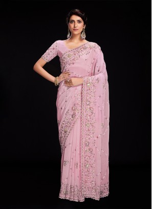 Georgette Sequins Contemporary Style Saree in Pink