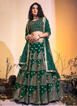 Georgette Sequins Designer Lehenga Choli in Green