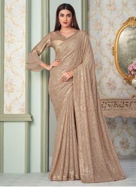 Georgette Sequins Designer Saree in Beige