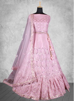 Georgette Sequins Lavender A Line Lehenga Choli