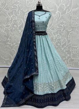 Georgette Sequins Lehenga Choli in Aqua Blue