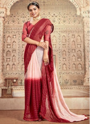 Georgette Sequins Maroon Trendy Saree