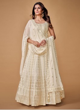 Georgette Sequins Off White Readymade Gown
