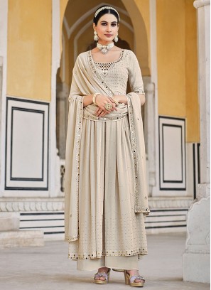 Georgette Sequins Palazzo Designer Salwar Kameez in Cream