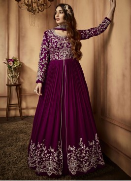 Georgette Sequins Purple Anarkali Salwar Kameez