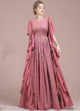 Georgette Sequins Rose Pink Readymade Gown