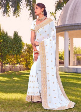 Georgette Stone Saree in White