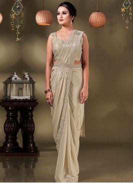 Georgette Stone Work Saree in Beige