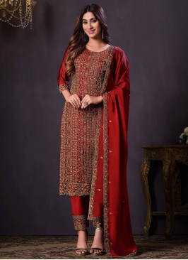 Georgette Swarovski Designer Salwar Kameez in Red