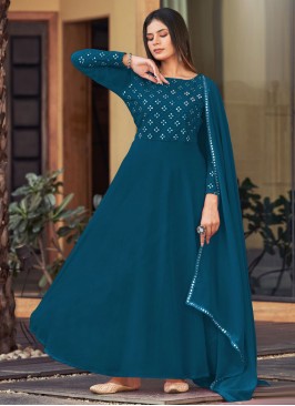 Georgette Teal Mirror Readymade Salwar Suit