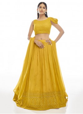 Georgette Thread A Line Lehenga Choli in Mustard