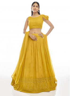 Georgette Thread A Line Lehenga Choli in Mustard