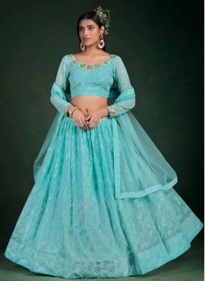 Georgette Thread Trendy Lehenga Choli in Aqua Blue