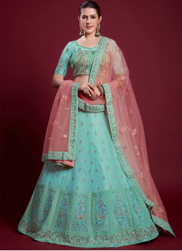 Georgette Thread Turquoise Long Choli Lehenga